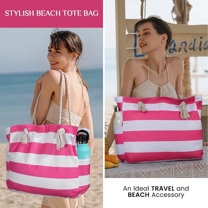 Clothirily Beach Bag for Women, Large Beach Tote Bag Waterproof with Zipper | Large Capacity Swim Pool Bag, Inner Pockets, Sandproof Foldable Beach Tote for Travel Essentials - Image 2