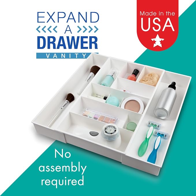 Dial Industries Expandable Vanity Drawer Makeup Organizer Desk Storage Tray | Adjusts to fit narrow or wide drawers, Keeps brushes, jewelry and cosmetics separated, Great for bathrooms or bedrooms - Image 4