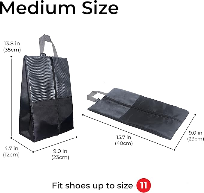 Shoe Bags For Travel, Used As For Storage or Shoe Travel Bag, Space Saving When Travelling With This Travel Shoe Bags For Packing, Featuring Waterproof Nylon Sneaker Bag (Black, 2 Pack, Medium) - Image 2