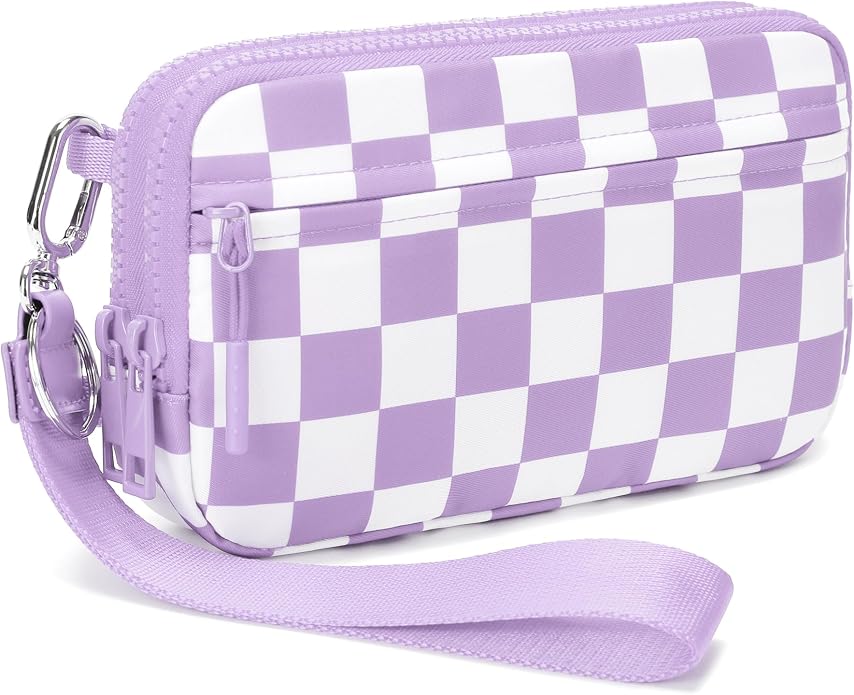 FODOKO Wristlet wallets for Women RFID crossbody bags with 4 Zippers | Checkered quilted nylon with credit card slots, cell phone organizer, and coin purse for travel and everyday carry by FODOKO