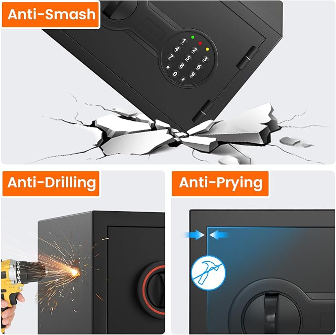 [2026 0.5H 1700°F] Mini Fireproof Safe, 14.8Lbs Heavy Duty Fire Safe Box | with Alarm System, Sensor LED Light, Wall Mountable Small Safes for Home Use - Image 5