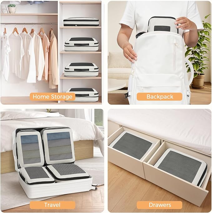 BAGAIL 8 Set Compression Packing Cubes, Expandable Luggage Organizer Bags for Travel Accessories (Beige) - Image 7