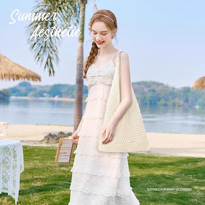 hatisan Crochet Bag for Women, Handmade Knit Beach Tote Bag Summer - Image 4