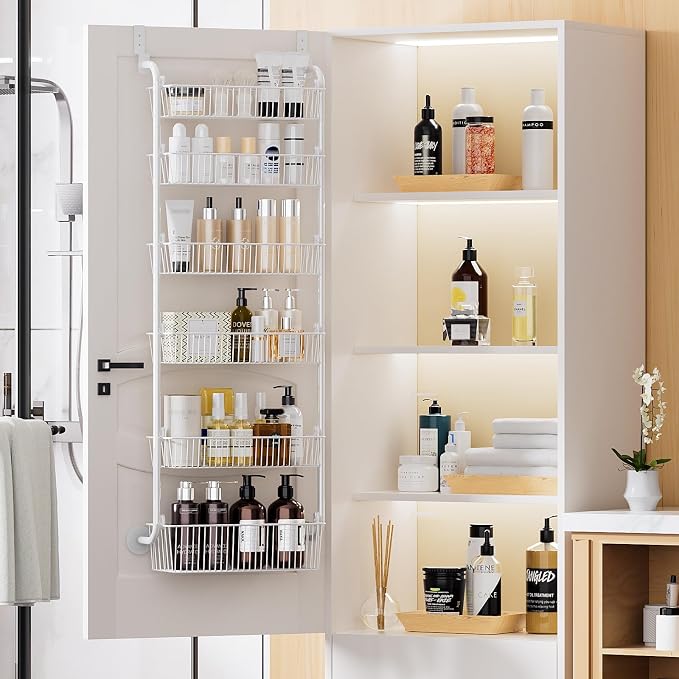Delamu Large Over the Door Pantry Organizer, 6-Tier Metal Pantry Door Organization and Storage for Easy Install, Hanging Spice Rack Seasoning Shelves for Cabinet & Kitchen, D6.7xW17.5xH53.7 in, White - Image 8