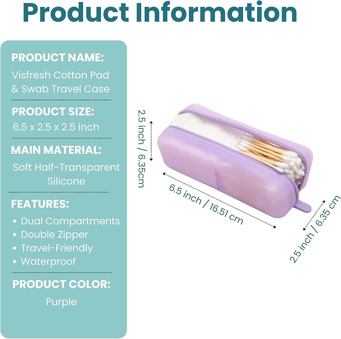 Cotton Pad Swab Travel Case, 2-in-1 Waterproof Organizer, VISFRESH (Purple) - Image 4