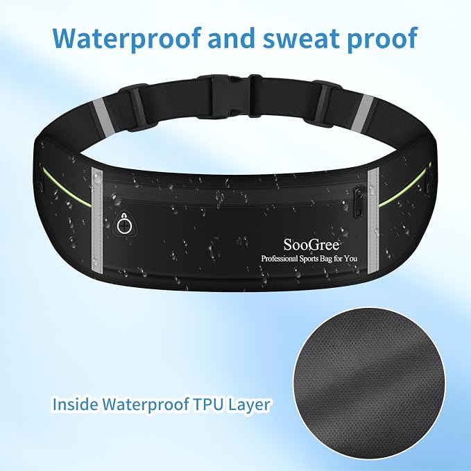 SooGree Slim Running Belt Sport Fanny Pack for Women Men,Reflective Waist Pack Runner Pouch Belt, Zipper Waterproof Running Phone Holder Jogging Pouch for Phone Money (GSP8806 Black) - Image 5