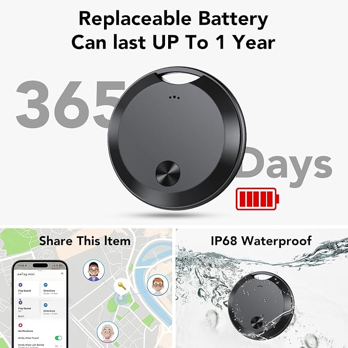 Air Tracker Tags-4 Pack: Smart Bluetooth Tracker, Item Finder Works with Apple Find My (iOS Only) App, Trakcer Tag Locator for Keys, Luggage, Satchel, weTag mini. (Not for Android Devices) - Image 6