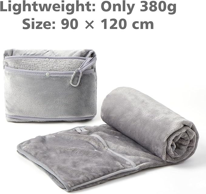 Packable Travel Throw Blanket, Light Grey | Soft lightweight wearable travel accessory with carry pouch, airplane blanket, road trips, office naps,outdoor camping - Image 4