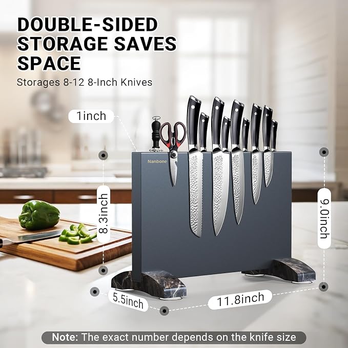 Black Magnetic Knife Block Stand Without Knives Black Double Sided Magnetic Knife Holder Rack for Kitchen Counter Stainless Steel Knife Magnetic Strip Display Stand Storage Organizer - Image 2