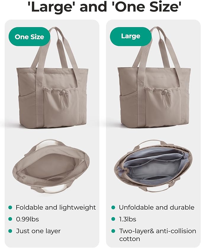 BAGSMART Foldable Tote Bag with Drawstring Bag, Tote Bag Shoulder Bag Top Handle Handbag for Travel, Work, Beach, Gym - Image 2