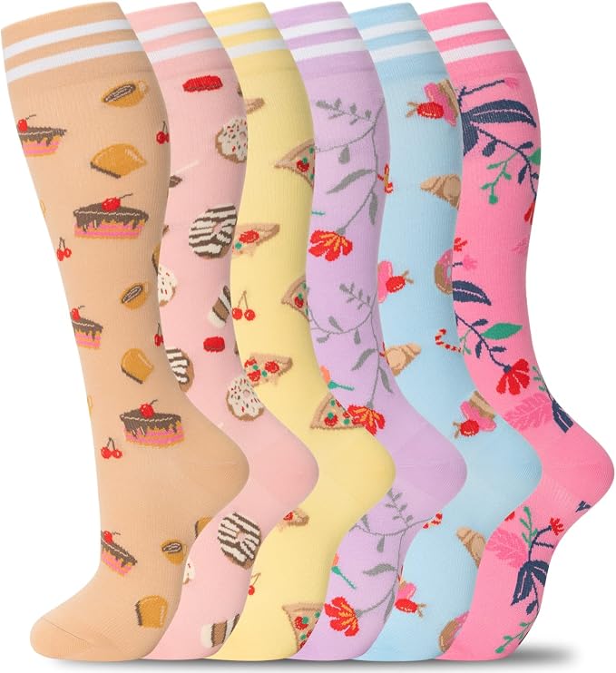 fenglaoda Compression Socks Women Men 6 Pairs, Knee High Best Support Circulation Socks for Running, Travel, Flight, Nurse by fenglaoda