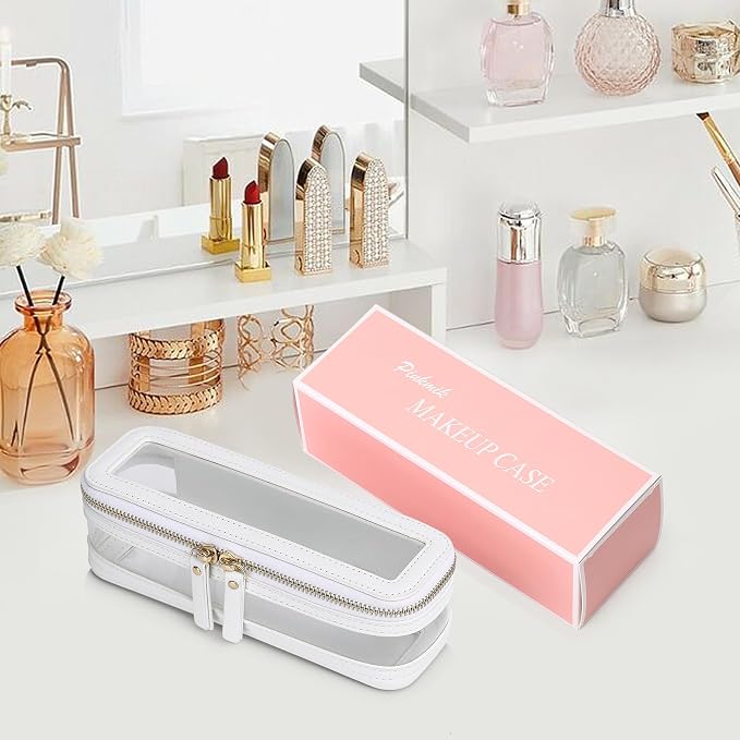 Pinkmik Makeup Brush Case Clear Travel Cosmetic Bag, White | Toiletry Bag, Zipper Closure, Small Purse Organizer, Car Essential Bag - Image 6