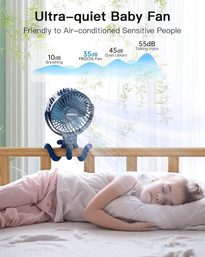 FRIZCOL 12000mAh Portable Stroller Fan, Use As Power Bank, 65H Battery Operated Fan Flexible Tripod Clip On Fans, Detachable Personal Handheld Baby Fans for Stroller, Car seat, Desk, Treadmill (Blue) - Image 4