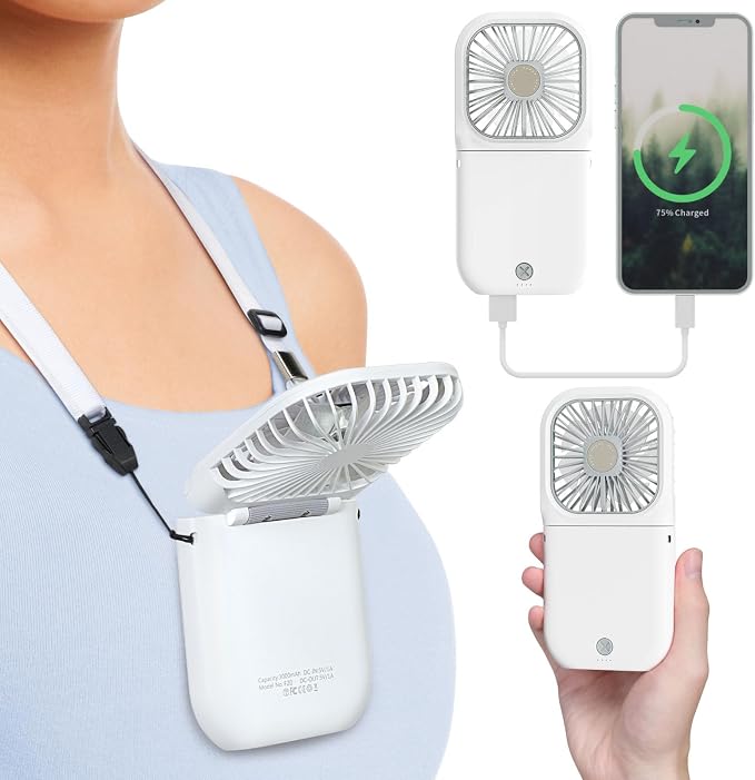 F-color Mini Portable Handheld Fan - Rechargeable Travel Pocket Fan, White | Foldable Handle, Rechargeable Airflow Helps Cool Commutes, Beach Days, Desk Time, Outdoor Lines, Travel and Summer Walks by F-color