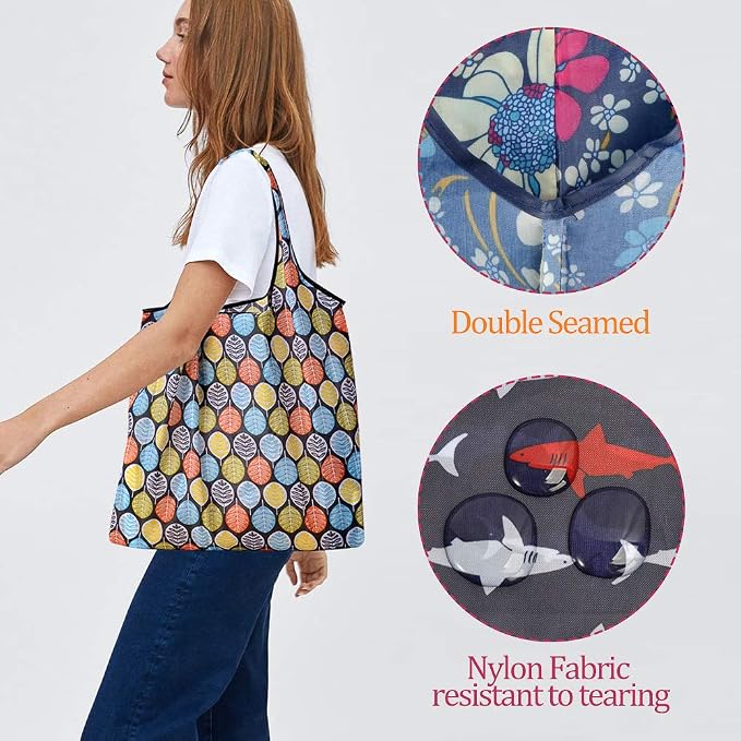Reusable Grocery Shopping Bags 6|10 Pack, Foldable Tote Bags, Machine Washable Nylon Shopping Totes for Groceries - Image 5