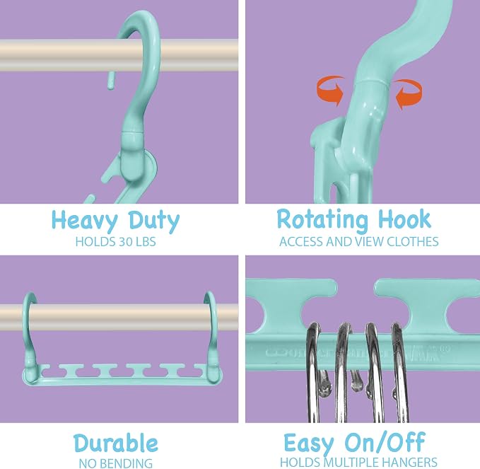 Max Space Saving Hangers, 10-Pack, 360° Hooks, Pastel Blue | Assembled cascading hangers with reinforced 360° swivel hooks maximize closet space for teens, kids and college dorms. - Image 3