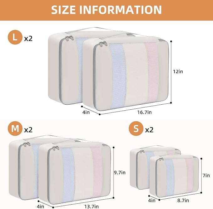BAGAIL 6 Set/8 Set/10 Set Packing Cubes Various Sizes Packing Organizer for Travel Accessories Luggage Carry On Suitcase - Image 3