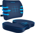 CushZone X-Large Seat Cushion and Lumbar Support Pillow for Office, Blue | Thick Memory Foam for Sciatica Pain Relief & Posture Correction, Non-Slip Chair Cushions for Car, Wheelchair and Travel by CushZone