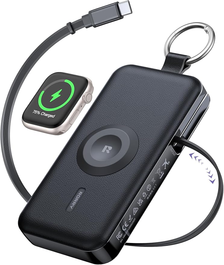 RORRY CharmGo Portable Charger 3 in 1 iPhone Power Bank for Apple 12000mAh | Built-in Retractable Cable Fast Charging Travel Keychain Battery Pack for Apple Watch /iPhone Air/17/16/15/14/13/12 by RORRY