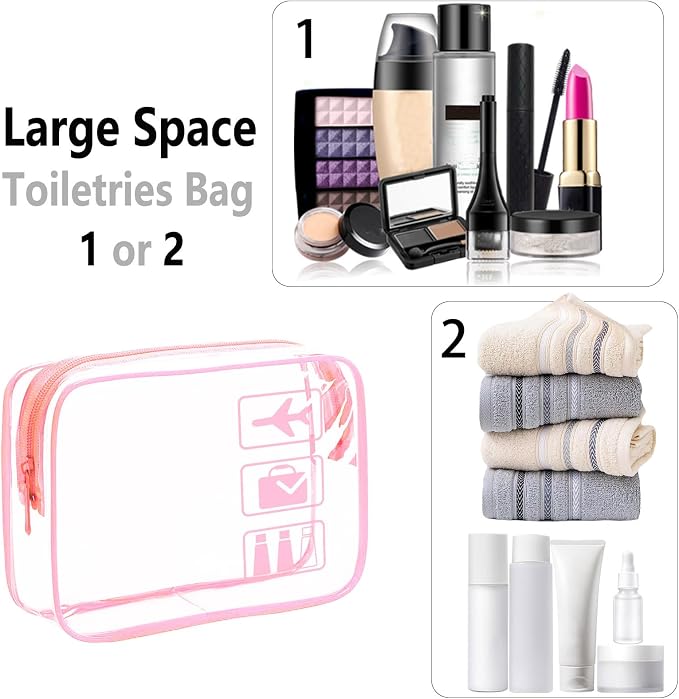 TSA Approved Toiletry Bag 3 Pack,Clear Travel Bags for Toiletries | Carry on Airport Airline Compliant Bag ,Clear Makeup Bags Toiletry bags Quart Size Travel Bag, Pink - Image 3