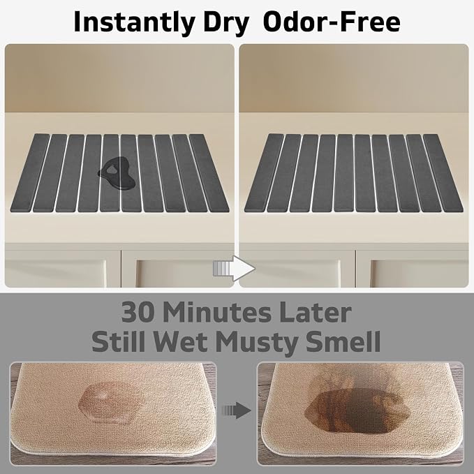 Large Stone Dish Drying Mats for Kitchen Counter, Fast Drying Collapsible Drying Mat, Eco-Friendly Absorbent Diatomaceous Earth Mats for Dishes Cups, Match Any Countertop (Dark Gray 24"×16" & 8"x4") - Image 2