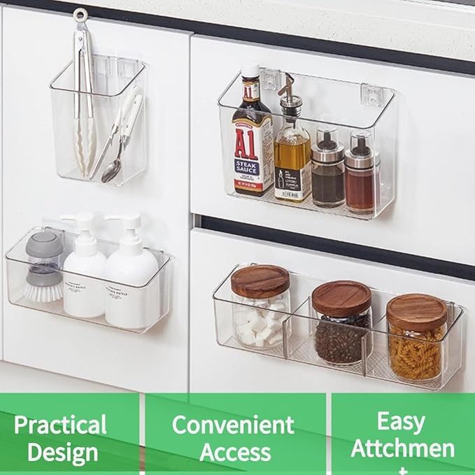 Plastic Over Cabinet Door Organizer, Adhesive Mount Storage Organizer Container Makeup Organizer Hanging Basket Bins For Craft Room, Pantry, Office, Space Saving Holder for Kitchen Bags-XL - Image 3