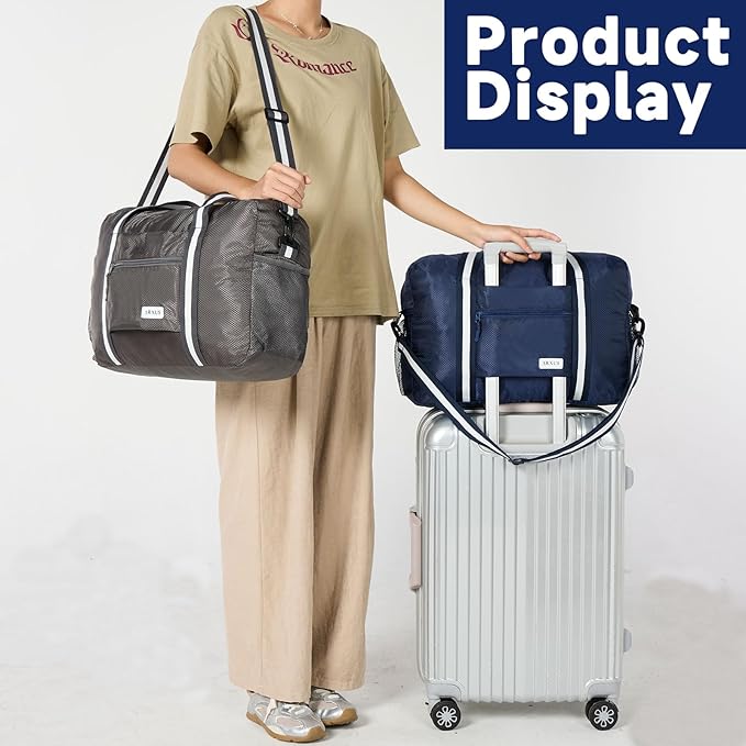 Carry On Travel Bag, Lightweight Foldable Packable Tote Bag 25L | Water Repellent, Expandable Travel Duffle with Luggage Sleeve and Shoulder Strap for Men Women - Image 2