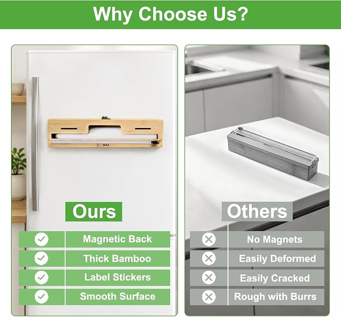 MSJGA Magnetic Plastic Wrap Dispenser with Cutter for Drawer & Refrigerator | Fridge Bamboo Organizer for Tin Foil, Baking Paper, Wax Paper Holder Kitchen Storage Box Compatible,13" x 8.2" x 2.7" - Image 8
