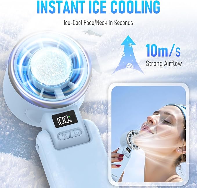 PlayHot Portable Handheld Cooling Fan, Travel Essentials, Gifts for Women | Instant Cooling, 10m/s Airflow, 5-Speed, 10H Max, USB-C Rechargeable, LED Display, 3-in-1 Foldable for Cruise, Beach Vacation - Image 2