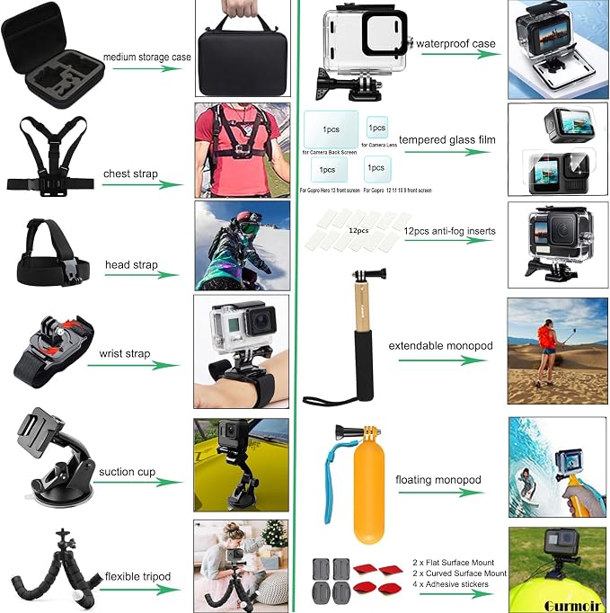 Accessory Pack for Go Pro 13 12 11 10 9 Hero, Full Essential Accessories Kit with Waterproof Protective Housing Case for GoPro Hero 13 12 11 10 9 Black(DT06) - Image 5