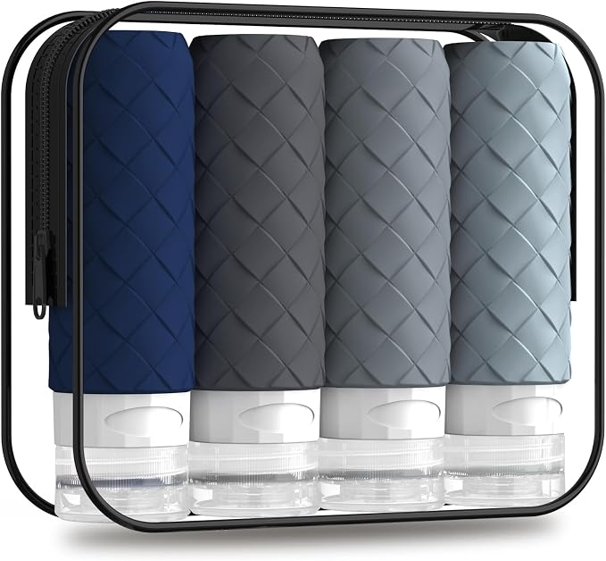 Silevoler Travel Bottles for Toiletries, TSA-Approved Travel Size Container | Woven Pattern BPA Free Silicone Leak Proof Refillable Liqus Shampoo And Conditioner Essentials Toiletry Bottles(Navy Blue) by Silevoler