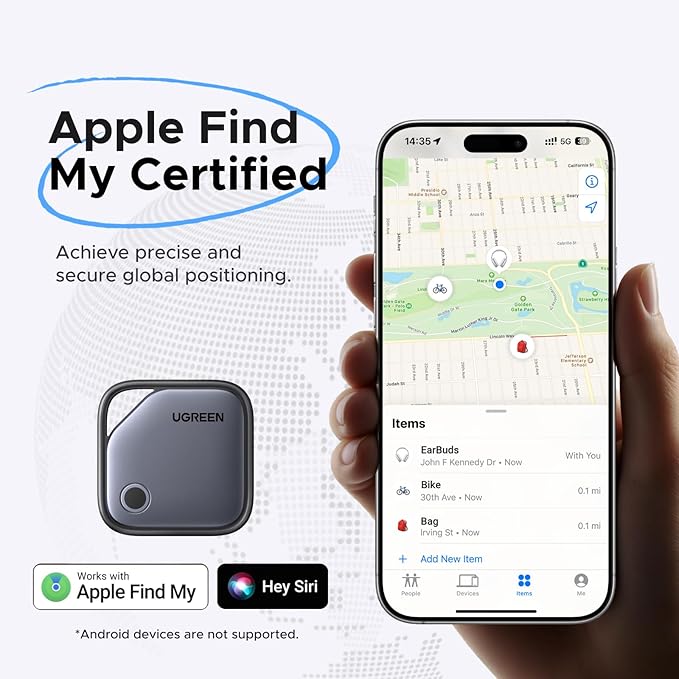 UGREEN FineTrack (iOS Only) Air Tracker Tags 2 Pack | 1-Year USB-C Rechargeable Battery Bluetooth Tracker Compatible with Apple Find My[Apple Find My Certified] - Image 3