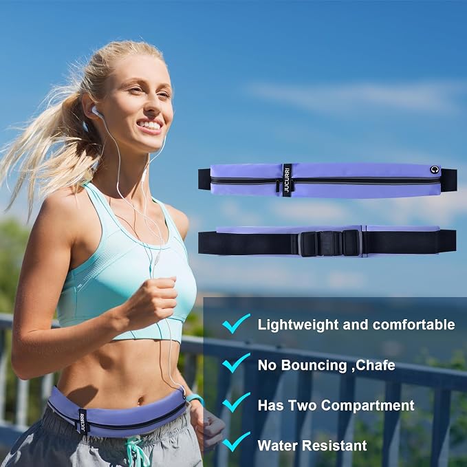 Slim Running Belt for Women and Men, Waterproof Phone Holder for Running, Reflective 2-Pocket Waist Pack for Storing Runner’s Essentials Safely, Runner’s Fanny Pack, Money Belt Fits Most Phones (Blue) - Image 6