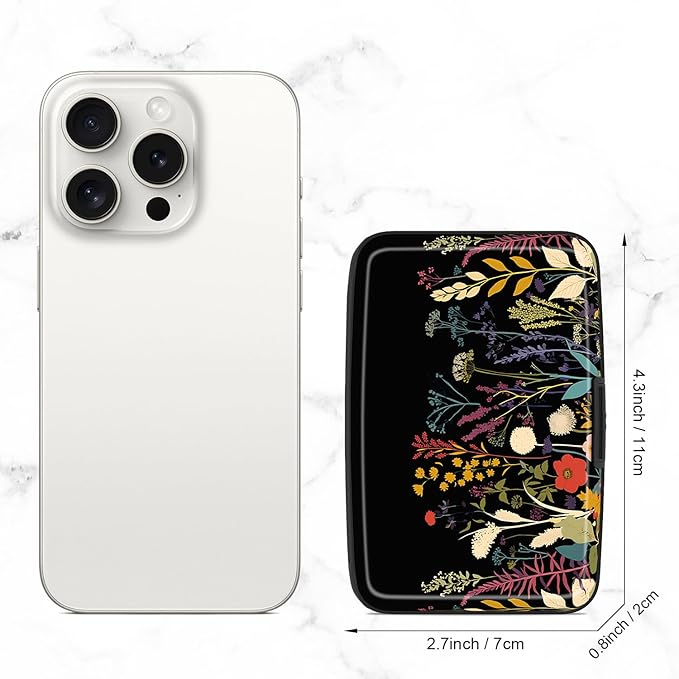Card Holder Credit Cards Holder for Women RFID wallet women Business Card Holder Wallet Mini Aluminum Card Wallet RFID Blocking Slim Metal Hard Card for Women, Beautiful Flowers and Plants - Image 2