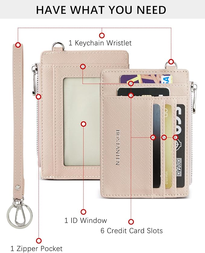 BOSTANTEN Credit Card Holder RFID Small Wallet for Women with Keychain | Slim, Wristlet, Zipper Coin Pocket, Pocket-Friendly, Vegan Leather, Minimalist, Gifts, Pink - Image 2