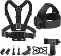 9-in-1 Chest & Head Mount Kit for GoPro, iPhone, DJI, Action Cam POV | Hands-Free POV Recording. Compatible with Samsung, Insta360, AKASO, SJCAM. Sturdy phone clamp & protective net included by GEEKAM