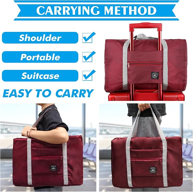 Travel Bag Foldable Duffle Carry on Tote Weekender Overnight Luggage Bag | Travel Bag Carry on Nylon Lightweight Foldable Duffle Tote for Sports Gym Weekender Overnight (With Waterproof Pouch) - Image 4