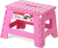 9" Folding Step Stool for Kids, Holds 300 lb Foldable Stools, Pink | Heavy Duty Collapsible Foot Stools, Lightweight, Non-Slip, for Toddler/Adults Kitchen Bathroom Bedroom Outdoor, with Handle by ACSTEP