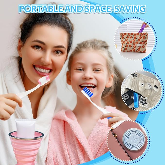 Toothbrush Travel Case, Travel Toothbrush Silicone Collapsible Toothbrush Cup, Travel Toothbrush Set Suitable for Business Camping Travel or Daily Use (Blue) - Image 2