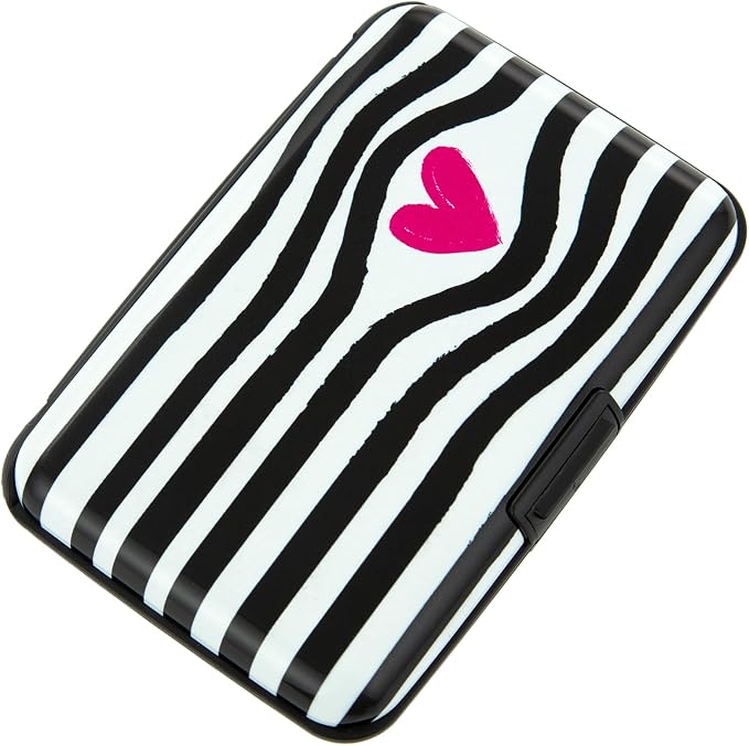 Credit Card Holder for Women Men RFID Blocking Wallet Small Business Metal Slim Mini Aluminum Hard Case (Black White Striped Heart) by Kaabao