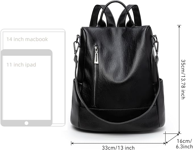 Fashion Backpack Purse For Women Anti-theft Rucksack Pu Leather Lightweight Water-resistant Shoulder Bag, Black - Image 4