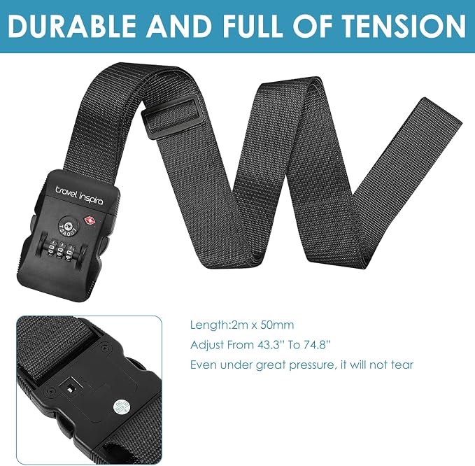 Travel Inspira Luggage Straps for Suitcases with TSA Lock | High Visibility Red; TSA-Lock Belt with Tag; Adjustable 103-200cm; 20-28 Inch Bags; Protect Your Luggage Anti-Burst - Image 5