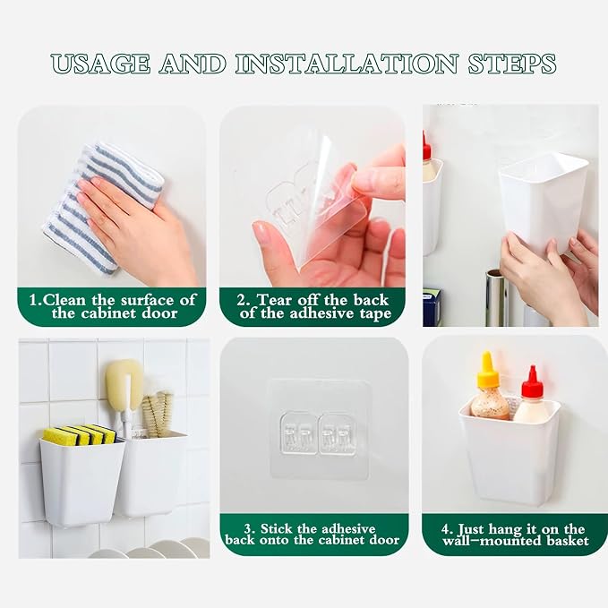 4 Pack Cabinet Door Organizer, Self Adhesive Wall Mount Storage Bins, No Drilling Food Grade ABS plastic for Kitchen, Bathroom, Refrigerator, Wardrobe, Under Sink, Desktop Sundries - Image 7