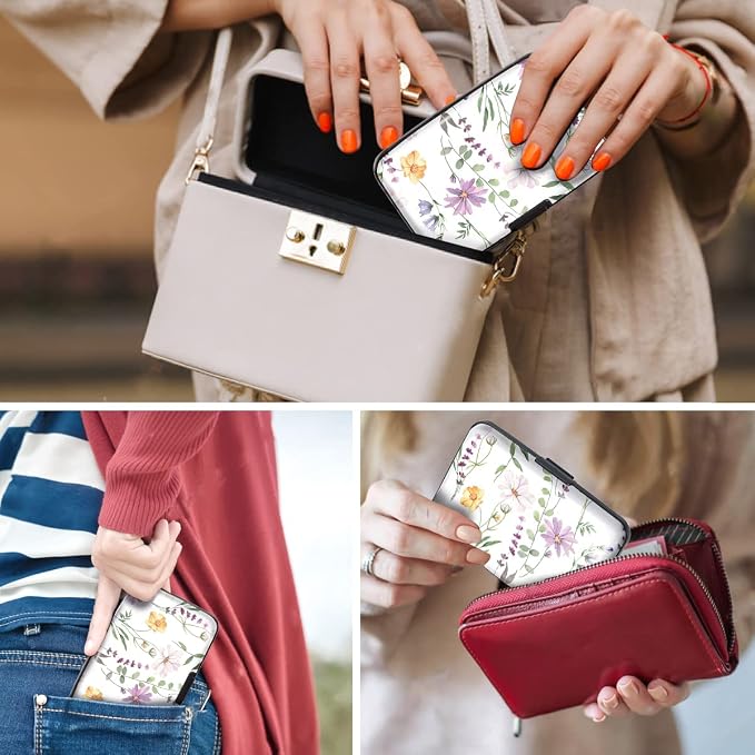 Coco Rossi Credit Card Holder RFID Aluminum Small Mini Wallet Women | Metal Wallet, Business Cards Holder, ID Case, Slim Sleeves, Womens Girls Gift, Carry Proof Wallets for Travel, White Daisy - Image 6