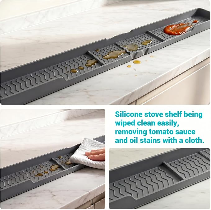 Silicone Over The Stove Shelf, 30 Inch Magnetic Stove Top Organizer - No Drill Space Saving Storage Rack for Spices & Kitchen Utensils, Perfect for Small Kitchen & Apartments (Grey) - Image 5