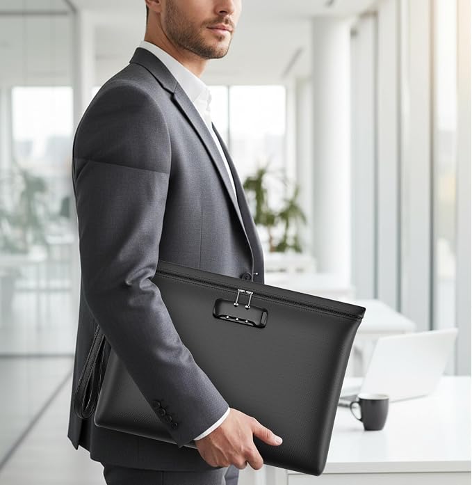 5200℉ Fireproof Document Bag with Lock,Money Pouch,14.3"x10.2" | Waterproof,Zipper Closure, Portable Safe Storage for Letter Size Files, Cash, Cell Phone, Tablet, Card, Passport, Black - Image 7