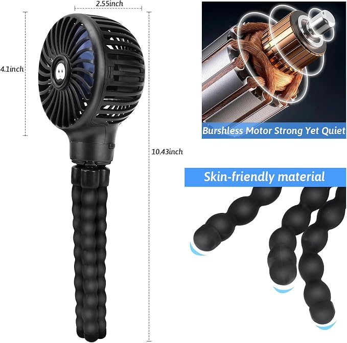 Portable Stroller Fan USB Clip on Fan Rechargeable Small Personal Mini with Removable Flexible Tripod 3 Speed 360° Rotate Can Handheld and Desk for Stroller Car Seat Crib Travel Outdoor (Black-1) - Image 5