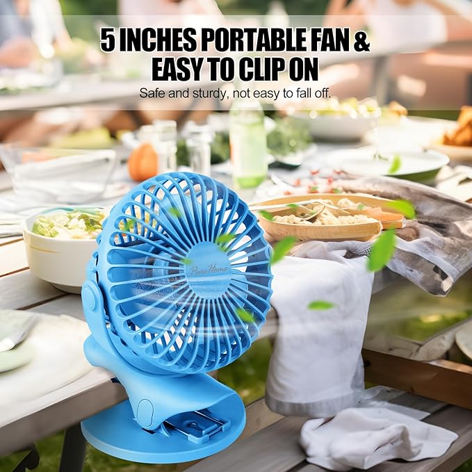Portable Clip Fan Battery Operated,3 Speeds USB Rechargeable Mini Table Fan with Strong Airflow,360°Rotation Ultra Quiet Personal Desk Fan for Home Office Bedroom Dorm Stroller Camping - Blue - Image 6