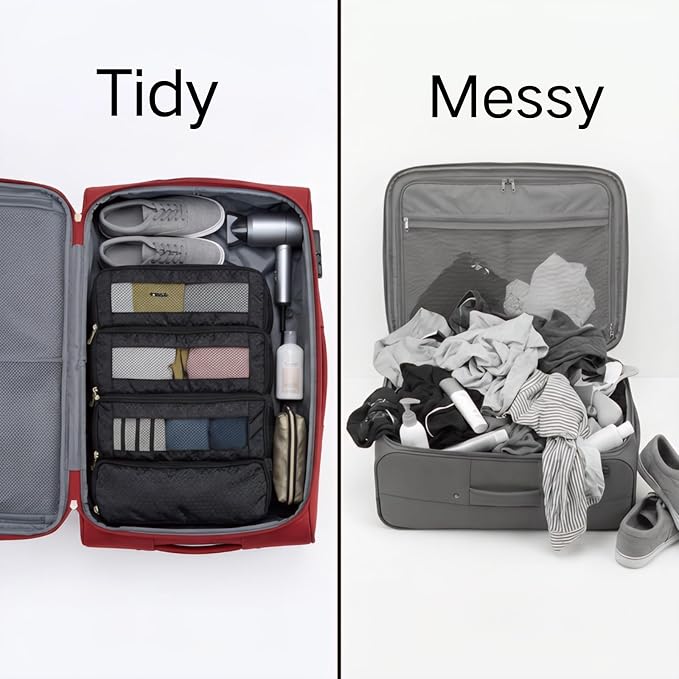 Hanging Packing Cubes for Suitcase, Travel Luggage Organizer. | Easy Packing for Carry-On, Black, KOYOME - Image 2