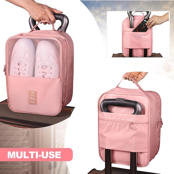 Windyun 2 Pcs Shoe Bags for Travel Holds 3 Pair of Shoes Travel Shoe Bag for Packing Portable Shoe Cubes for Travel and Daily Use(Pink, Beige) - Image 4